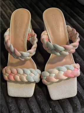 Pastel Braided Block Heel Sandals — Women’s Open-Toe Heels